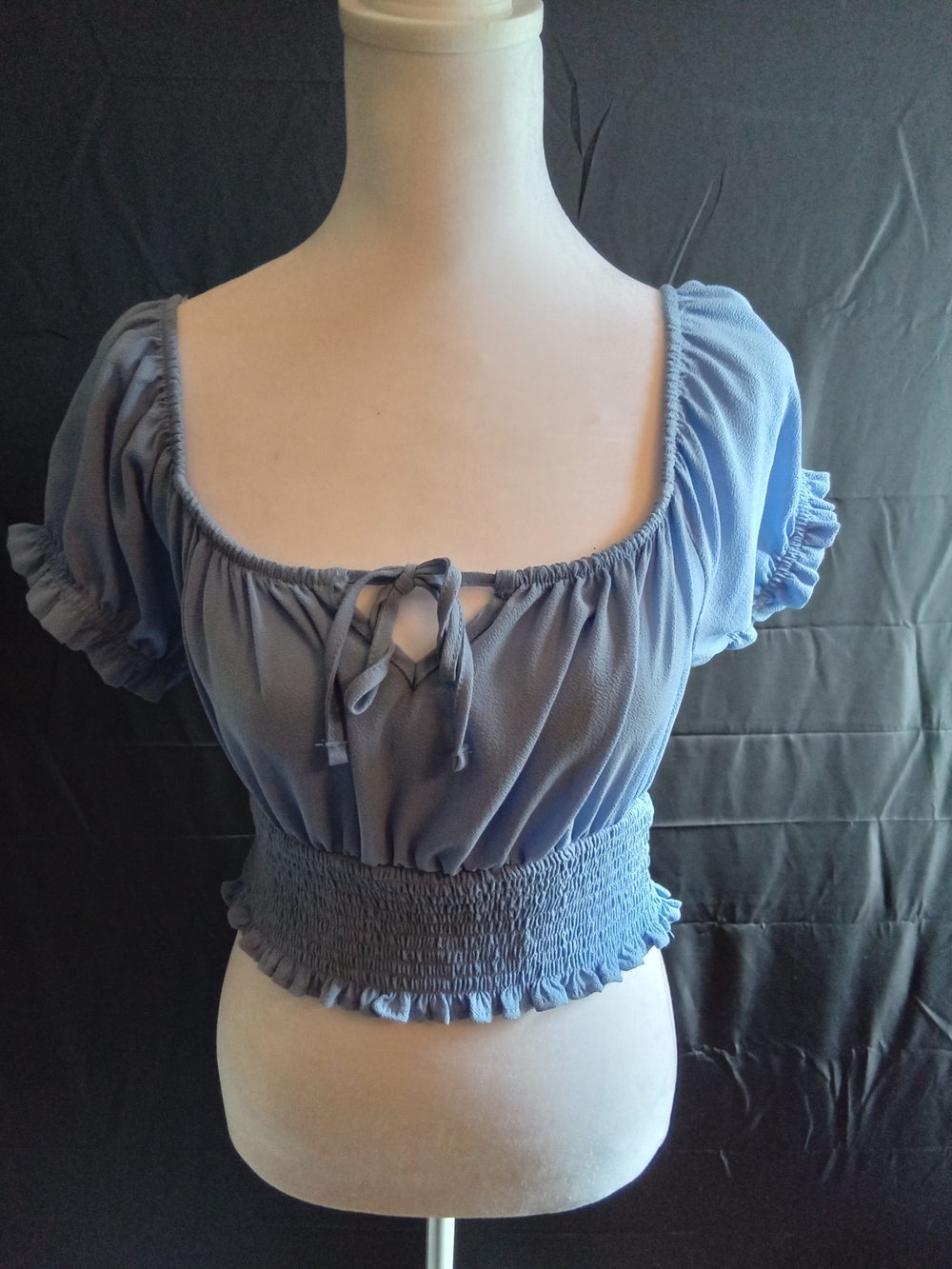 Pink Rose Dusty Blue Smocked Tie-Front Crop Top